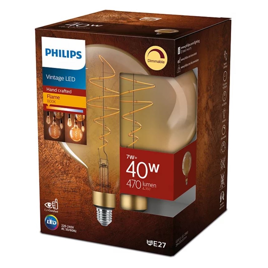LED Dimmable bulb VINTAGE Philips G200 E27/7W/230V 2000K
