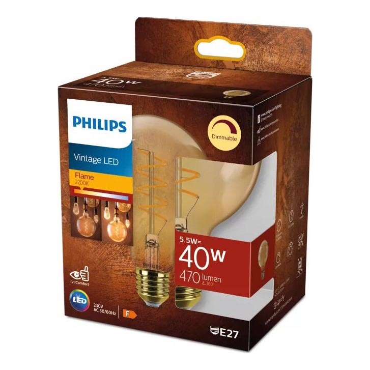 LED Dimmable bulb VINTAGE Philips G95 E27/5,5W/230V 2200K