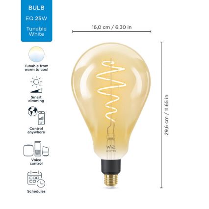 LED Dimmable bulb VINTAGE FILAMENT PS160 E27/6,5W/230V 2000-5000K CRI 90 Wi-Fi -WiZ
