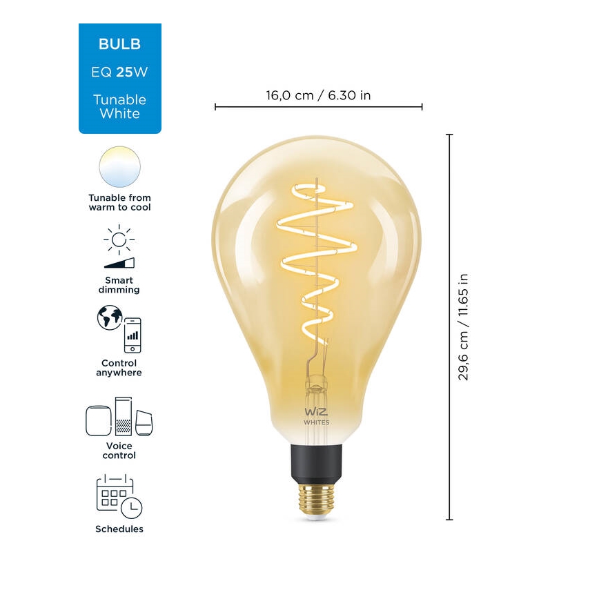 LED Dimmable bulb VINTAGE FILAMENT PS160 E27/6,5W/230V 2000-5000K CRI 90 Wi-Fi -WiZ