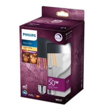 LED Dimmable bulb with a mirror spherical cap DECO Philips G125 E27/7,2W/230V 2700K