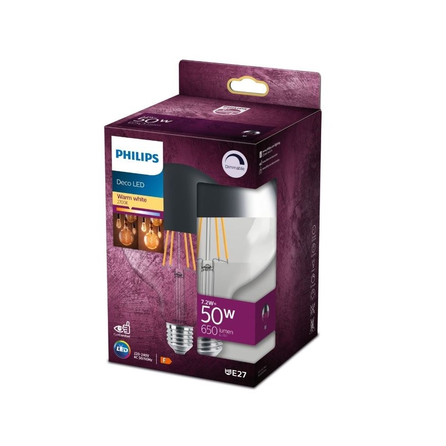 LED Dimmable bulb with a mirror spherical cap DECO Philips G125 E27/7,2W/230V 2700K