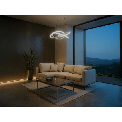 Dimmable LED chandelier suspended on cable, 95 W, 230 V, 3000–6500 K, Ø57 cm + remote control
