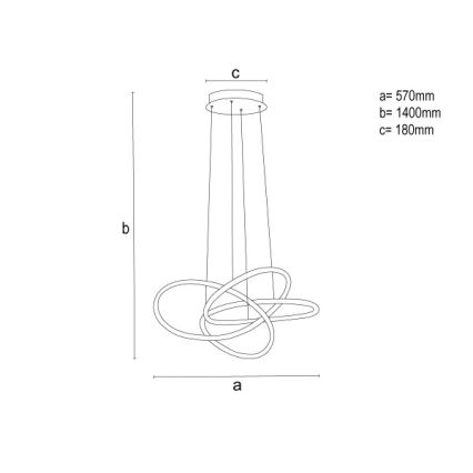 Dimmable LED chandelier suspended on cable, 95 W, 230 V, 3000–6500 K, Ø57 cm + remote control