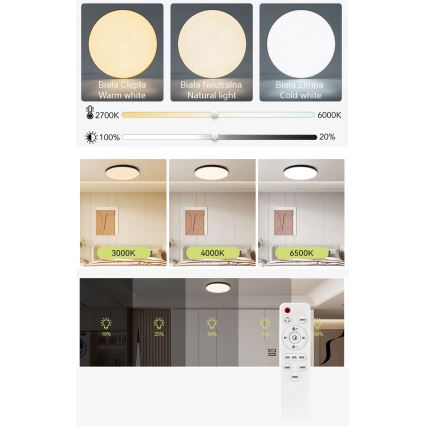 LED Dimmable ceiling light LED/30W/230V 3000-6500K d. 30 cm white + remote control