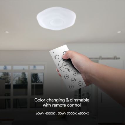 LED Dimmable ceiling light LED/60W/230V 3000-6500K 50 cm white + remote control