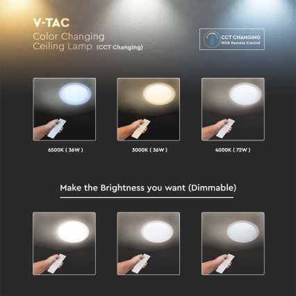 LED Dimmable ceiling light LED/72W/230V 3000-6500K d. 67 cm white + remote control