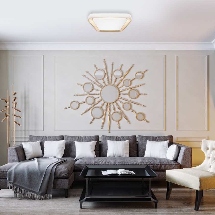 LED Dimmable ceiling light QUADRO LED/38W/230V 3000-6000K white/gold + remote control