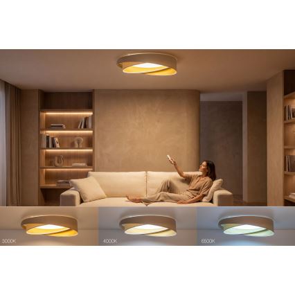 LED Dimmable Ceiling Light SMART GALAXY MODERN LED/24W/230V 3000-6500K dia. 55 cm Beige/White/Gold + Remote Control