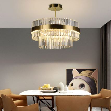 LED Dimmable crystal chandelier on a pole LED/80W/230V 3000-6500K gold + remote control