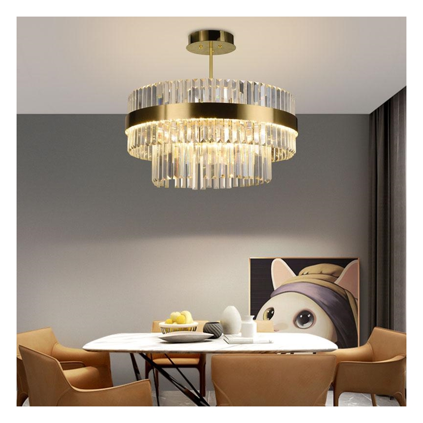 LED Dimmable crystal chandelier on a pole LED/80W/230V 3000-6500K gold + remote control