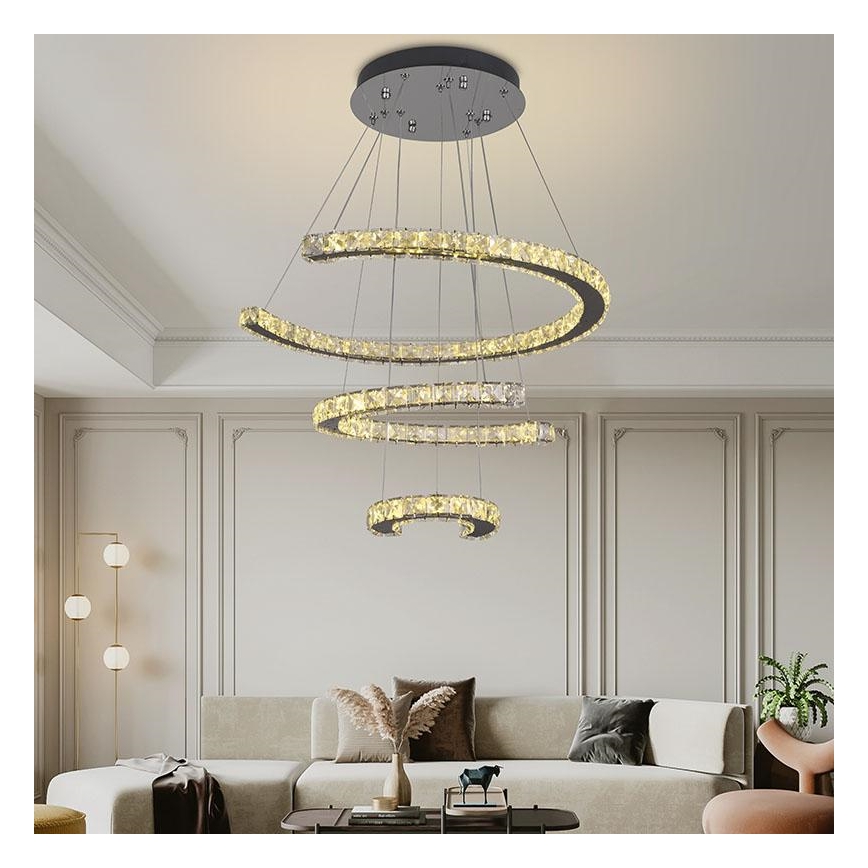 LED Dimmable crystal chandelier on a string LED/100W/230V 3000-6500K silver + remote control