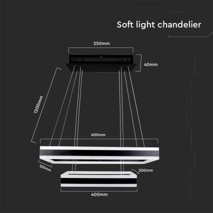 LED Dimmable chandelier on a string LED/113W/230V 3000K black