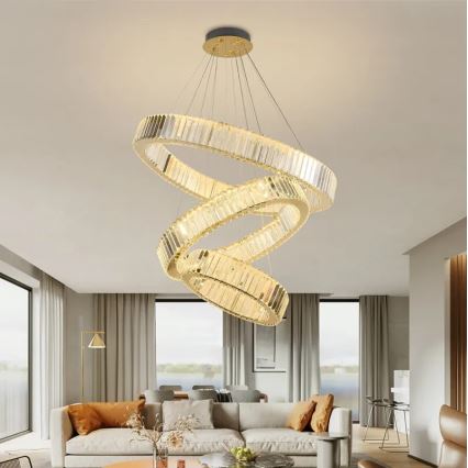 LED Dimmable crystal chandelier on a string LED/115W/230V 3000-6500K chrome/gold + remote control