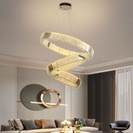LED Dimmable crystal chandelier on a string LED/115W/230V 3000-6500K shiny chrome + remote control