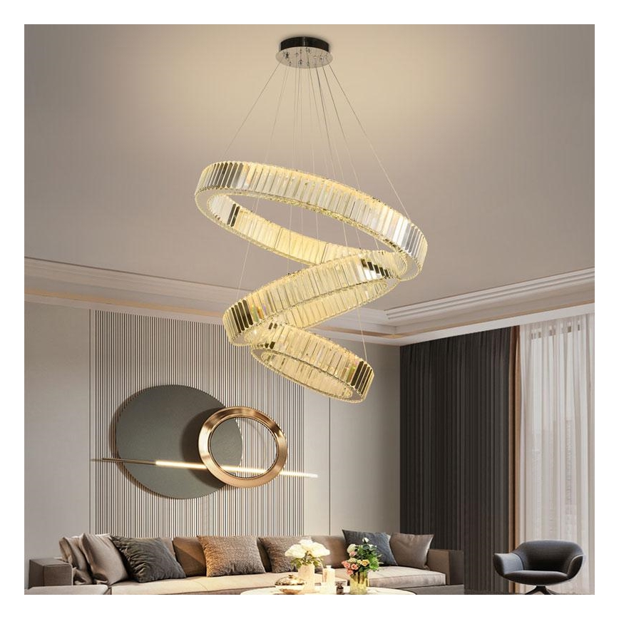 LED Dimmable crystal chandelier on a string LED/115W/230V 3000-6500K shiny chrome + remote control