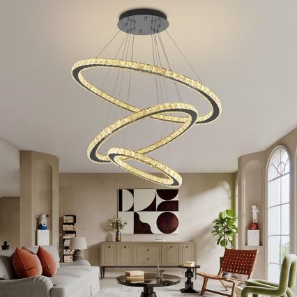LED Dimmable crystal chandelier on a string LED/210W/230V 3000-6500K silver + remote control