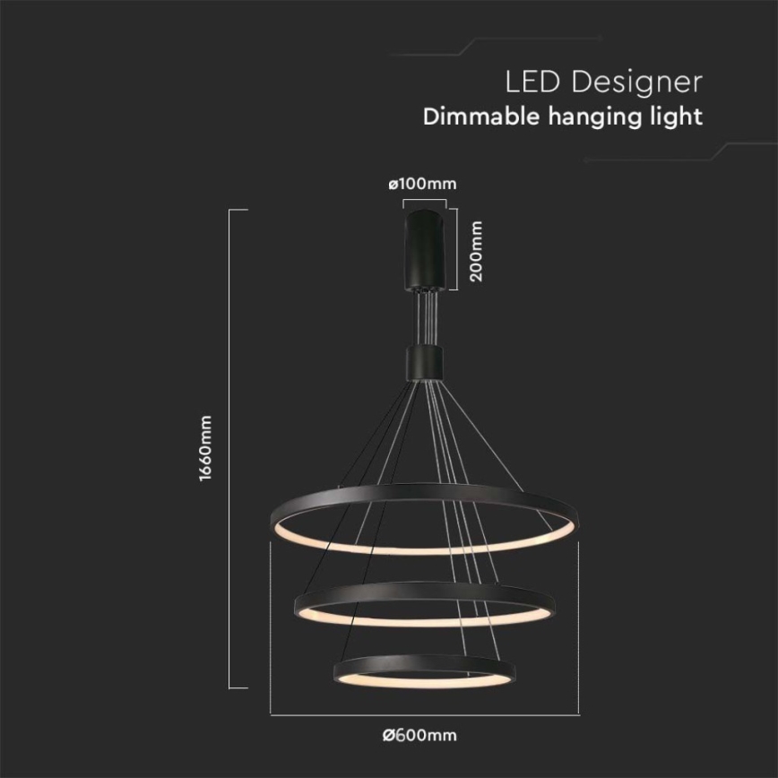 LED Dimmable chandelier on a string LED/46W/230V 3000K black