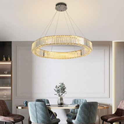 LED Dimmable crystal chandelier on a string LED/50W/230V 3000-6500K shiny chrome + remote control
