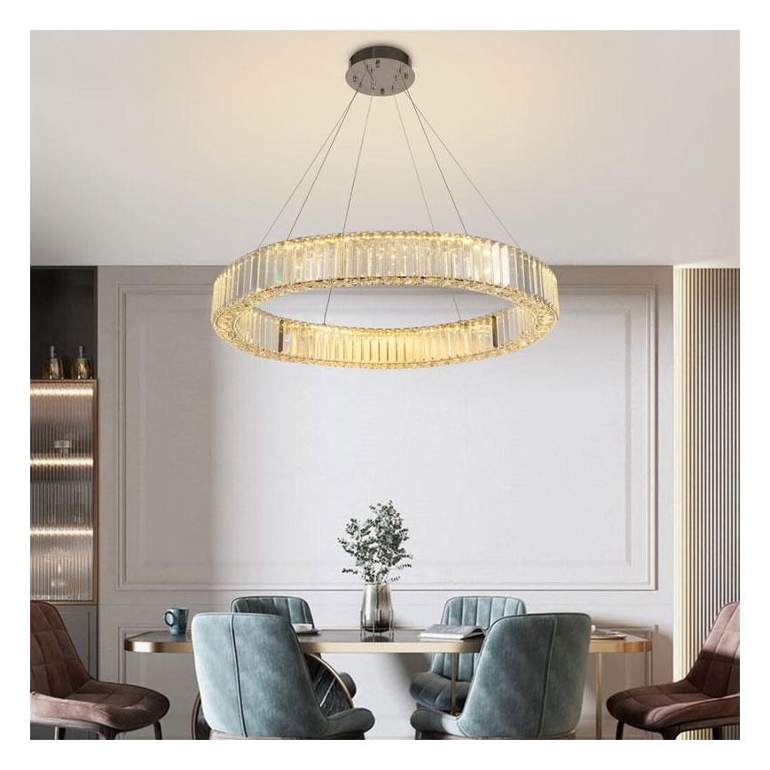 LED Dimmable crystal chandelier on a string LED/50W/230V 3000-6500K shiny chrome + remote control