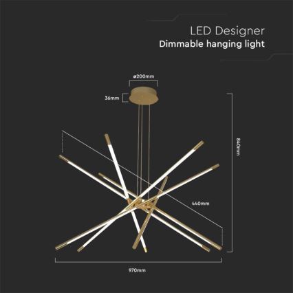 LED Dimmable chandelier on a string LED/50W/230V 3000K gold