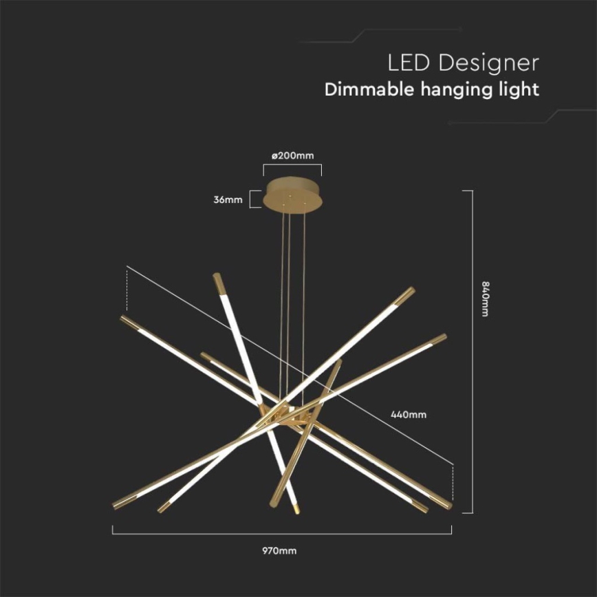 LED Dimmable chandelier on a string LED/50W/230V 3000K gold
