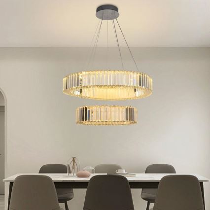 LED Dimmable crystal chandelier on a string LED/65W/230V 3000-6500K shiny chrome + remote control