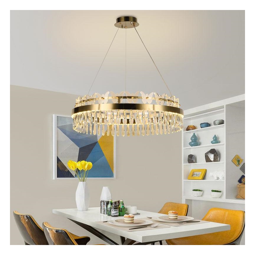 LED Dimmable crystal chandelier on a string LED/80W/230V 3000-6500K gold + remote control