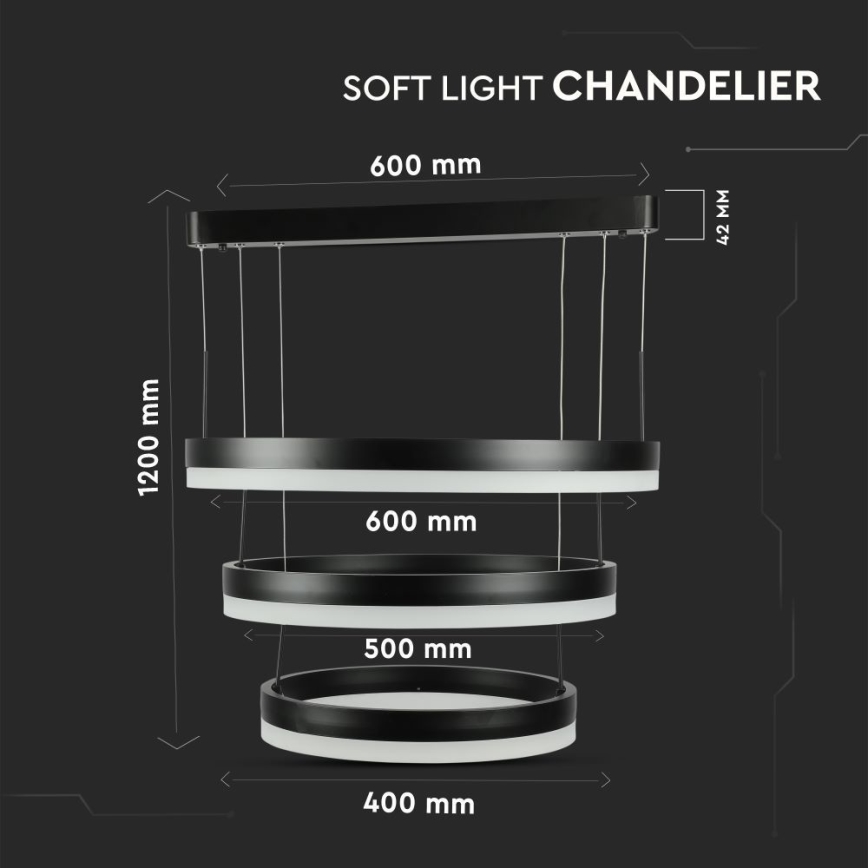 LED Dimmable chandelier on a string LED/86W/230V 3000K black