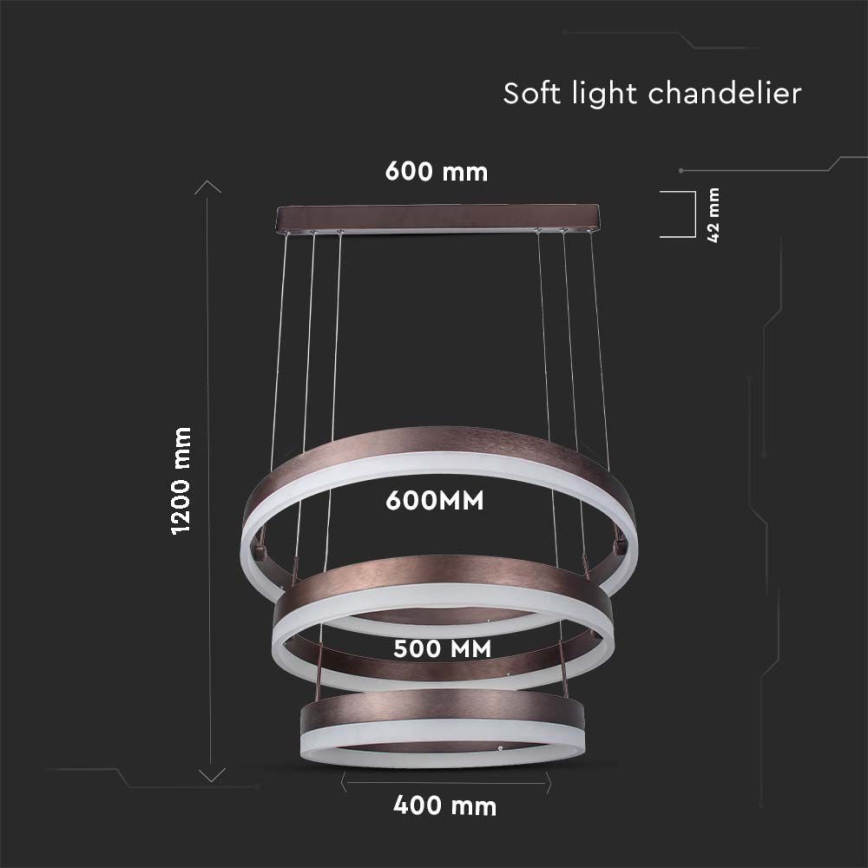 LED Dimmable chandelier on a string LED/86W/230V 3000K brown