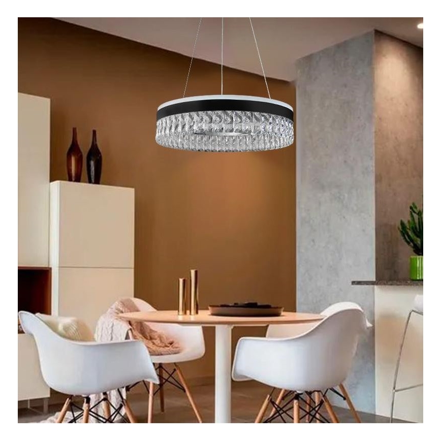 LED Dimmable crystal chandelier on a string LED/90W/230V 3000-6500K black + remote control