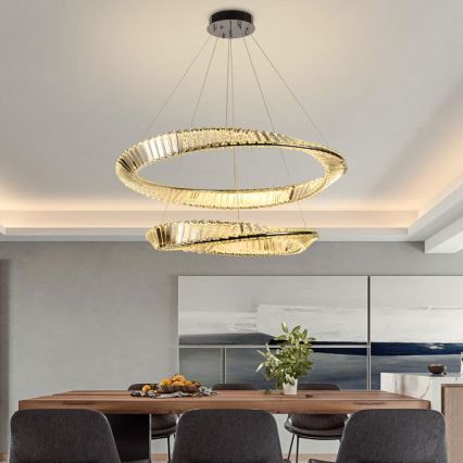 LED Dimmable crystal chandelier on a string LED/90W/230V 3000-6500K shiny chrome + remote control
