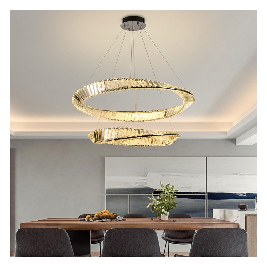 LED Dimmable crystal chandelier on a string LED/90W/230V 3000-6500K shiny chrome + remote control