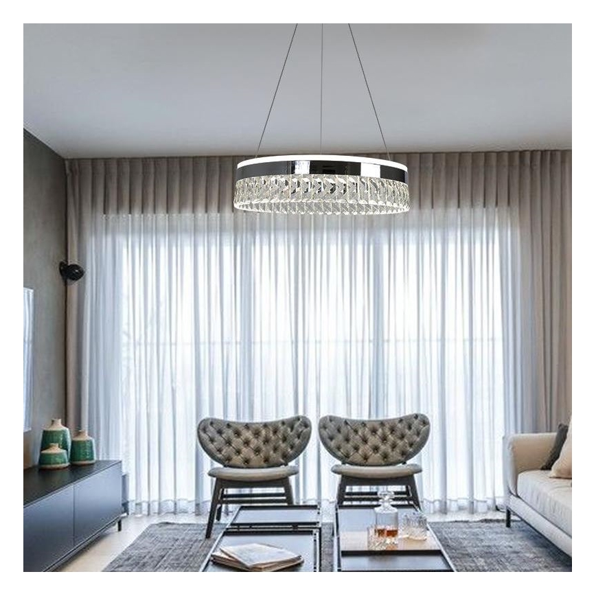 LED Dimmable crystal chandelier on a string LED/90W/230V 3000-6500K shiny chrome + remote control