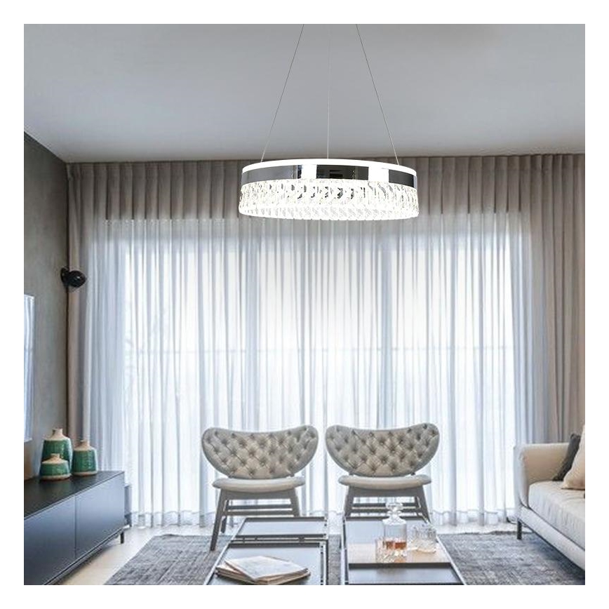 LED Dimmable crystal chandelier on a string LED/90W/230V 3000-6500K shiny chrome + remote control