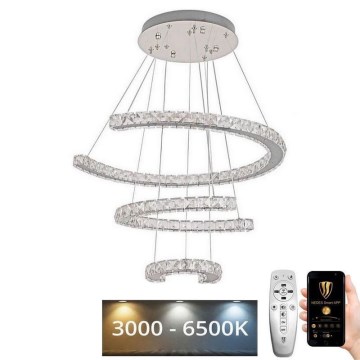 LED Dimmable crystal chandelier on a string LED/100W/230V 3000-6500K silver + remote control