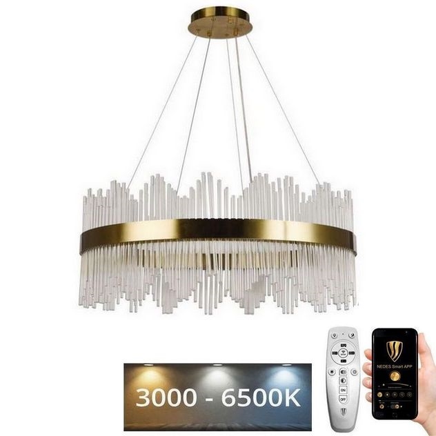 LED Dimmable crystal chandelier on a string LED/110W/230V 3000-6500K gold + remote control