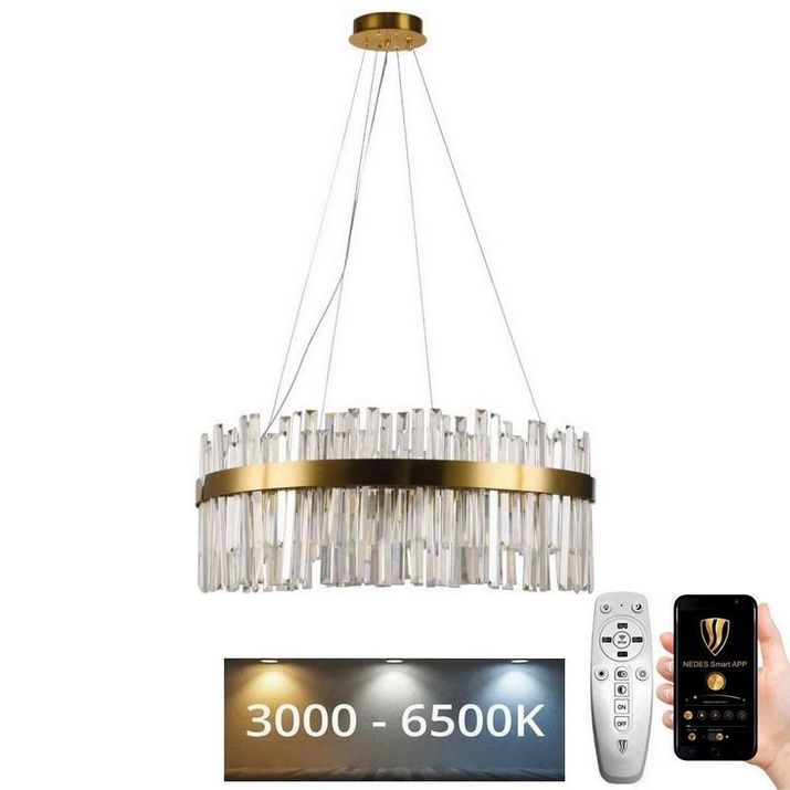 LED Dimmable crystal chandelier on a string LED/110W/230V 3000-6500K gold + remote control