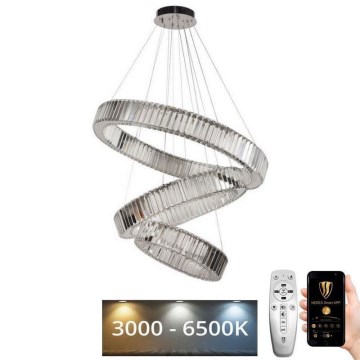 LED Dimmable crystal chandelier on a string LED/115W/230V 3000-6500K shiny chrome + remote control