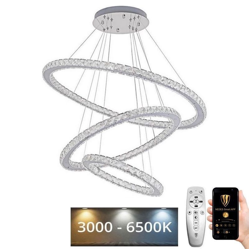 LED Dimmable crystal chandelier on a string LED/210W/230V 3000-6500K silver + remote control