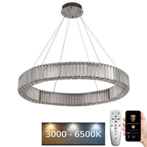 LED Dimmable crystal chandelier on a string LED/50W/230V 3000-6500K shiny chrome + remote control
