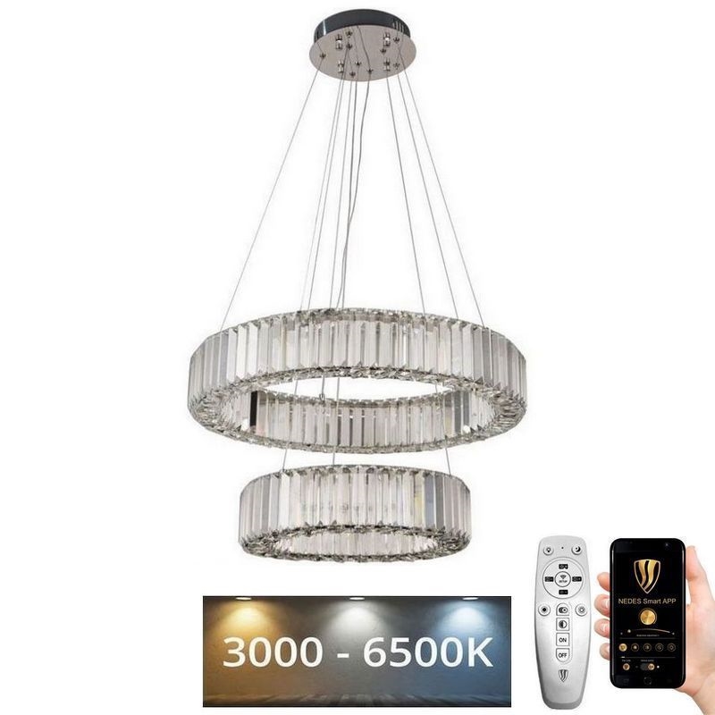 LED Dimmable crystal chandelier on a string LED/65W/230V 3000-6500K shiny chrome + remote control