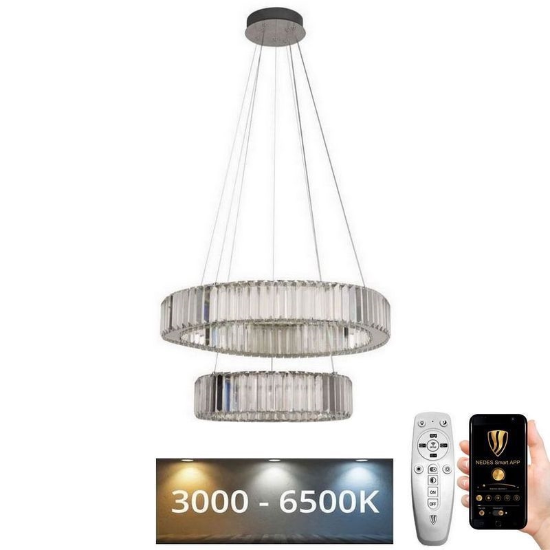 LED Dimmable crystal chandelier on a string LED/65W/230V 3000-6500K shiny chrome + remote control