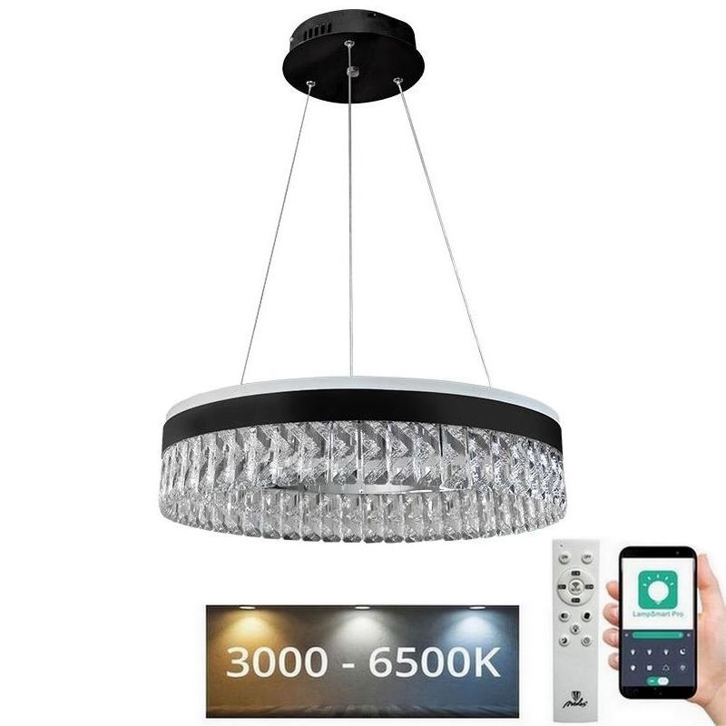 LED Dimmable crystal chandelier on a string LED/90W/230V 3000-6500K black + remote control