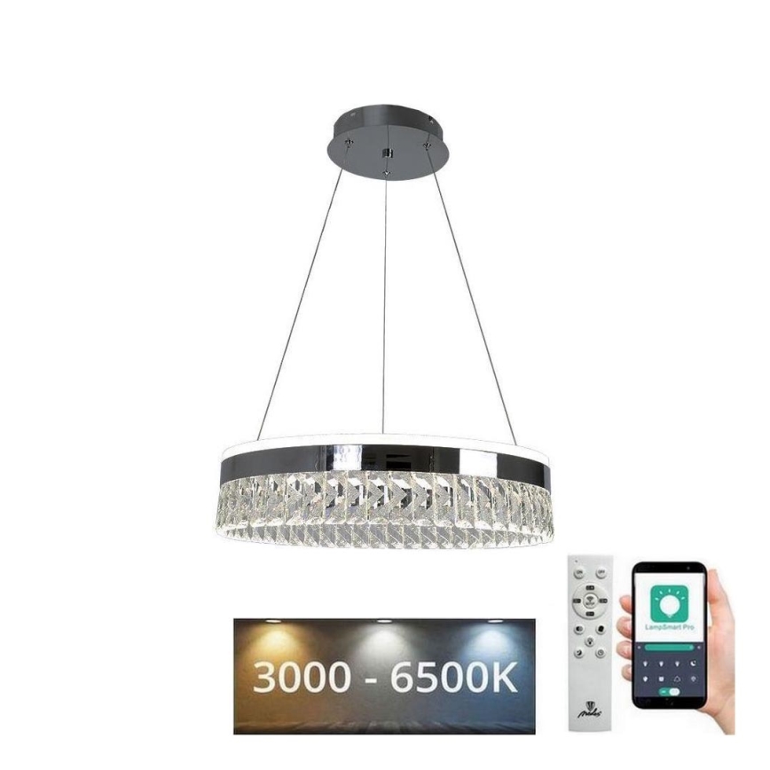 LED Dimmable crystal chandelier on a string LED/90W/230V 3000-6500K shiny chrome + remote control