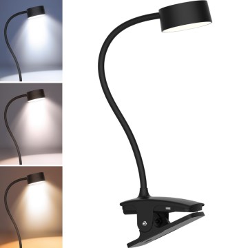 LED Dimmable flexible rechargeable table lamp with clip LED/2W/1800 mAh 3000/4000/6500K black