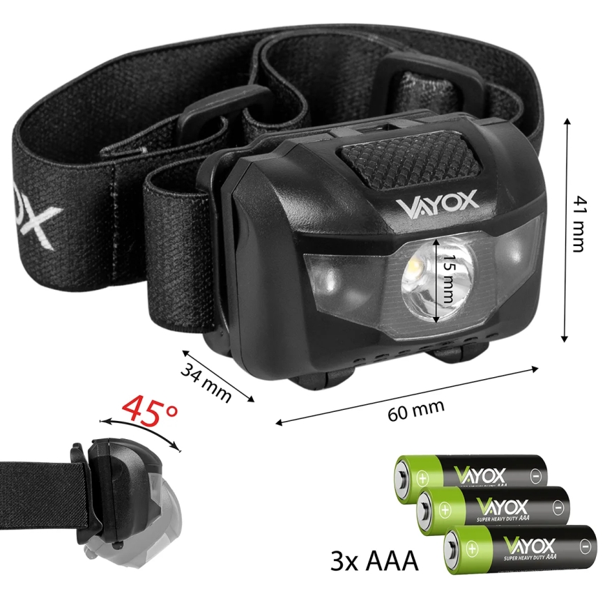 LED Dimmable headlamp 3xLED/3xAAA IPX4 100 shiny