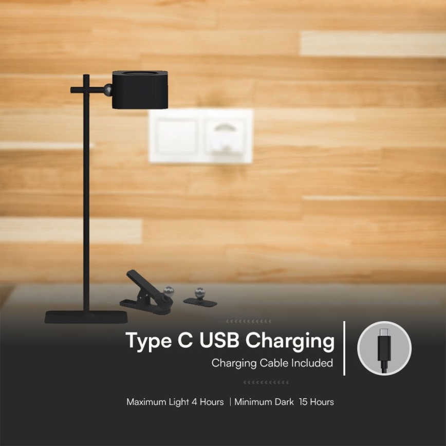 LED Dimmable magnetic rechargeable table lamp 4in1 LED/3W/5V 3000-6000K 1800 mAh black