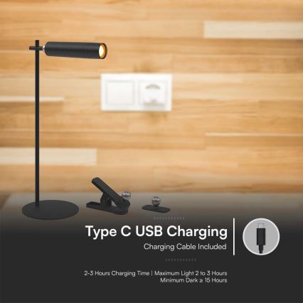 LED Dimmable magnetic rechargeable table lamp 3in1 LED/3W/5V 4000K 1500 mAh black