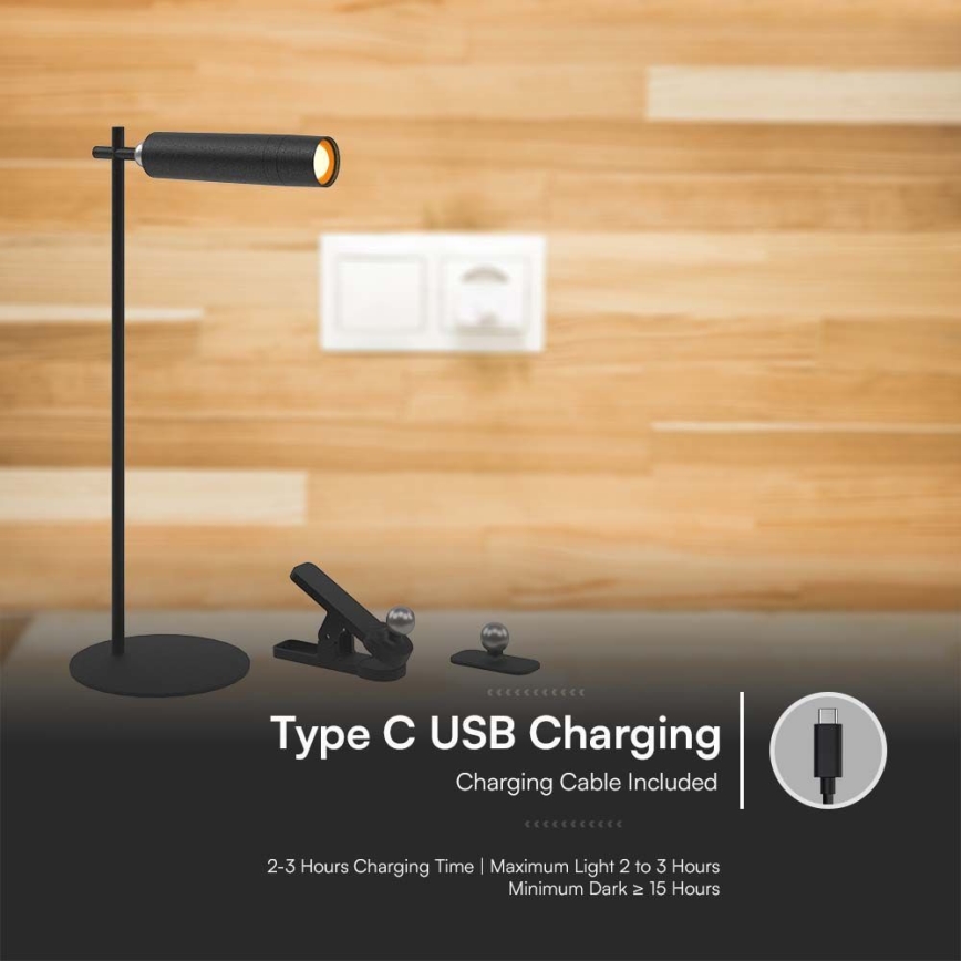 LED Dimmable magnetic rechargeable table lamp 3in1 LED/3W/5V 4000K 1500 mAh black